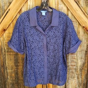 Napa Valley Blue Button Down Shirt Top Blouse XL